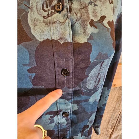 Equipment Women's Leema Shirt polyester silky teal floral long sleeve XS casual_ - Picture 5 of 9